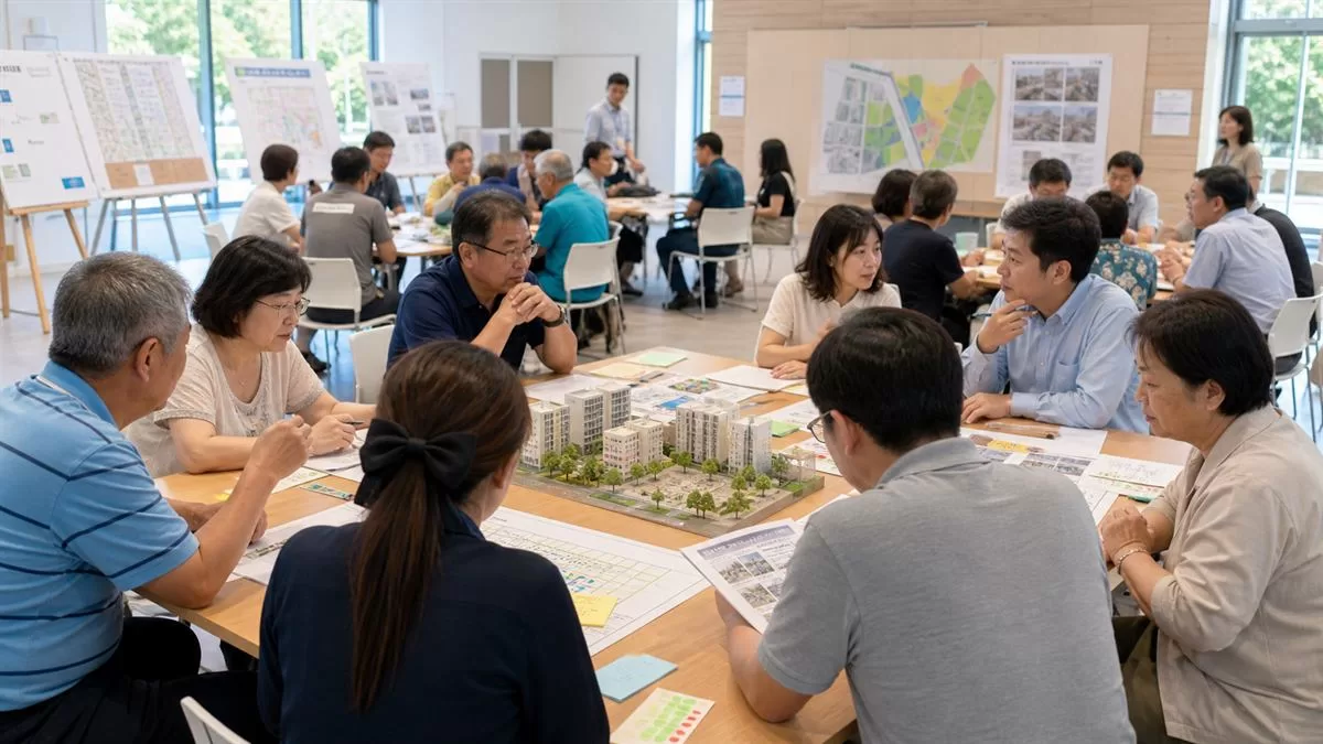 都市更新社區居民討論自主更新與遴選實施者方案示意圖